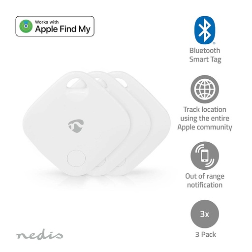 [BTTAG10WT3] Nedis BTTAG10WT3 Keyfinder Apple FCR2032Bluetooth White 3 Pieces