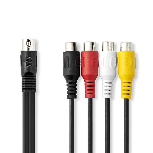 [CAGL20450BK02] Câble audio DIN Nedis CAGL20450BK02 DIN 5 broches - 4x RCA femelles nickelé 20 cm noir