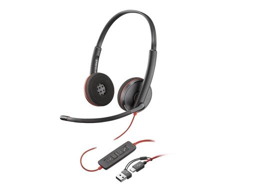 [8X228AA] Poly Blackwire 3220 Wired Headset USB-C + Adapter Black