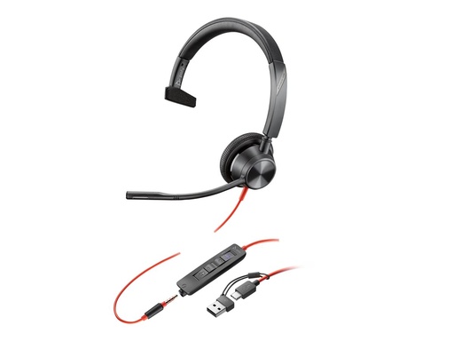 [8X218AA] Poly Blackwire 3315 Monaural Bekabelde Headset Teams USB-A/USB-C/3.5mm Jack Zwart