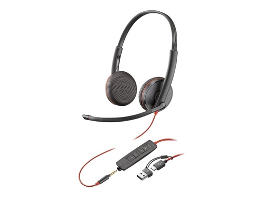 [8X229AA] Poly Blackwire 3225 Bekabelde Headset USB-A/USB-C/Jack Zwart