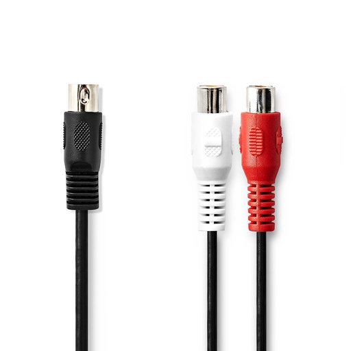 [CAGL20250BK02] Nedis CAGL20250BK02 DIN-Audiokabel DIN 5-Pins Male - 2x RCA Vrouwelijk Vernikkeld 20cm Zwart