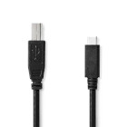 [CCGL60650BK10] Nedis CCGL60650BK10 USB 2.0 Cable USB-C - USB-B 480 Mbps Nickel-plated 1m Black