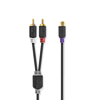 [CABW24020AT02] Nedis CABW24020AT02 Stereo-Audiokabel 2x RCA Mannelijk - RCA Vrouwelijk 20cm Zwart
