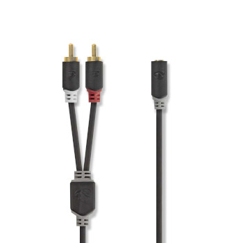 [CABW22255AT02] Câble audio stéréo Nedis CABW22255AT02 2x RCA mâle - Jack 3,5 mm femelle 20 cm Noir