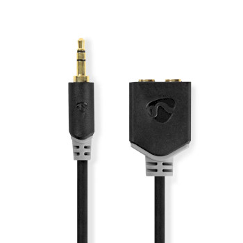 [CABW22100AT02] Câble audio stéréo Nedis CABW22100AT02, jack mâle 3,5 mm - 2 jacks femelles 3,5 mm, plaqué or, 20 cm, noir