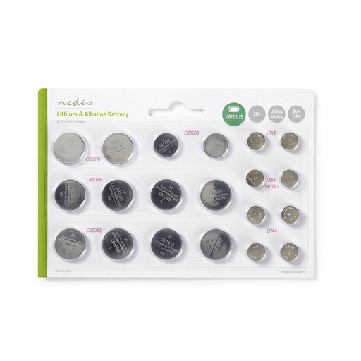 [BALAK20BL] Nedis BALAK20BL Lithium / Alkaline Knoopcelbatterij Multipack 1.5 / 3 V DC 20 Stuks