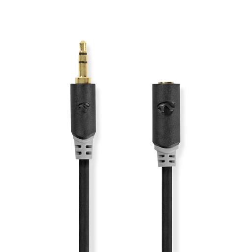 [CABW22050AT10] Câble audio stéréo Nedis CABW22050AT10, jack 3,5 mm mâle-femelle, plaqué or, 1 m, noir