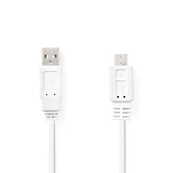 [CCGP60410WT10] Nedis CCGP60410WT10 USB 2.0 Cable USB-A - USB Micro-B 480 Mbps Nickel Plated 1m Flat White
