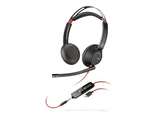 [93S88AA] Poly 93S88AA BlackWire 5220 bekabelde Headset USB-A/USB-C/3.5mm Jack Zwart