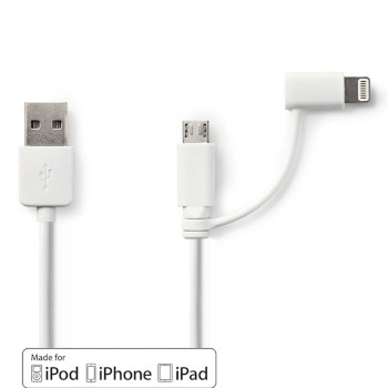 [CCGP39400WT10] Nedis CCGP39400WT10 USB 2.0 Cable USB-A - Lightning / USB Micro-B 480 Mbps 1m Nickel-plated White