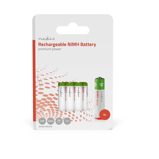[BANM7HR034B] Nedis BANM7HR034B Oplaadbare NiMH-Batterij AAA 1.2 V DC 700 mAh 4-Pak
