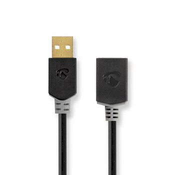 [CCBW60010AT20] Nedis CCBW60010AT20 USB 2.0 Cable USB-A - USB-A Female 480 Mbps Gold-plated 2m Black