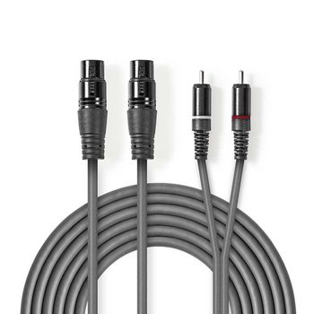 [COTH15230GY15] Nedis COTH15230GY15 Gebalanceerde Audiokabel 2x XLR 3-Pins Vrouwelijk - 2x RCA 1.5m Grijs