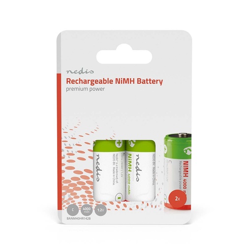 [BANM40HR142B] Batterie rechargeable NiMH C Nedis BANM40HR142B 1,2 V CC 4000 mAh, lot de 2 HR14