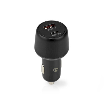 [CCPD30W100BK] Nedis CCPD30W100BK Autolader 48 W 2x3A USB-A / USB-C Automatische Voltage Zwart