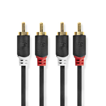 [CABW24200AT100] Nedis CABW24200AT100 Stereo-Audiokabel 2x RCA Verguld 10m Zwart