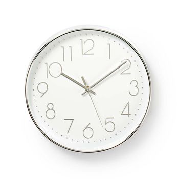 [CLWA015PC30SR] Nedis CLWA015PC30SR Wall Clock 300 mm Diameter Plastic White / Silver