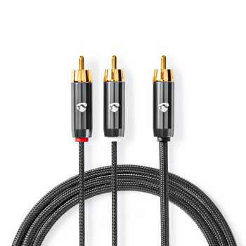 [CATB24000GY30] Nedis CATB24000GY30 Subwoofer Cable RCA - 2x RCA Gold Plated 3m Gun Metal Grey