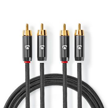 [CATB24200GY20] Nedis CATB24200GY20 Stereo Audio Cable 2x RCA Gold Plated 2m Gun Metal Gray