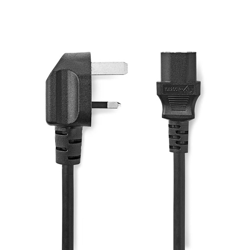 [CEGL11100BK20] Câble d'alimentation Nedis CEGL11100BK20 (Royaume-Uni) - IEC-320-C13 coudé nickelé, 2 m, noir