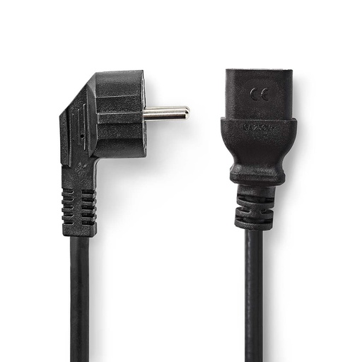 [CEGB10300BK20] Nedis CEGB10300BK20 Power Cable Type F -IEC-320-C19 Angled Nickel Plated 2m Black
