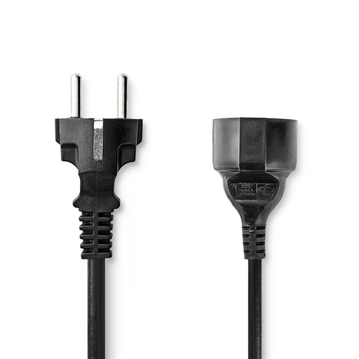 [CEGL10200BK20] Câble d'alimentation Nedis CEGL10200BK20 Type F - Type F femelle nickelé 2 m noir