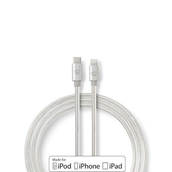 [CCTB39650AL20] Nedis CCTB39650AL20 USB 2.0-Kabel Lightning - USB-C 480 Mbps Verguld 2m Zilver