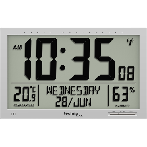 [TLWS8013] Techno Line WS 8013 Wall Clock Radio Controlled Large Display Silver