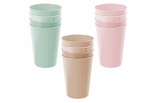 [H15720] Hega Hogar H15720 Cup set 7.5(Ø)x14.4cm 30cl Plastic Green/Brown/Pink
