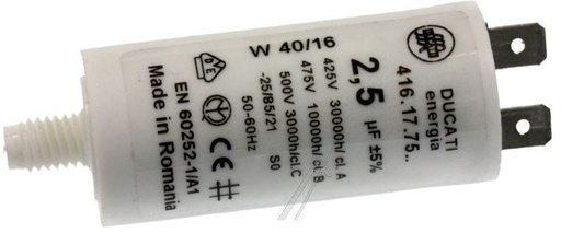 [416177527] Ducati 416177527 2,5µF-400/450V Faston 6,3mm Aanloopcondensator 25mm⌀ x 55mm