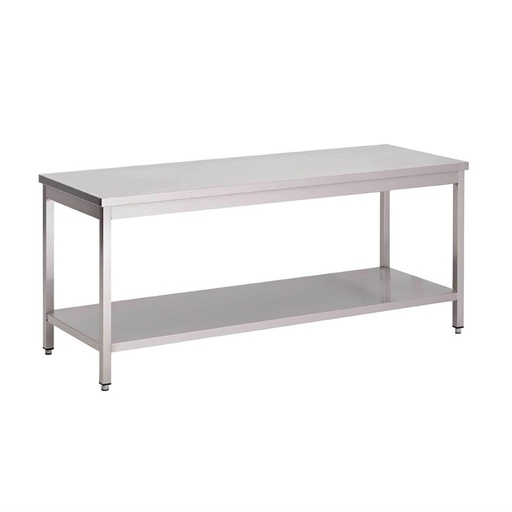 [GN129] Table de travail Gastro M en acier inoxydable avec étagère inférieure 88x200x70cm Inox - GN129