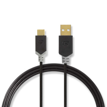 [CCBW60601AT20] Nedis CCBW60601AT20 USB 2.0 Cable USB-A - USB-C 60W 480 Mbps Gold-plated 2m Black