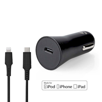 [CCPDL20W111BK] Nedis CCPDL20W111BK Autolader 20W 1.67/2.22/3A USB-C - Lightning 1m Automatische Voltage Zwart