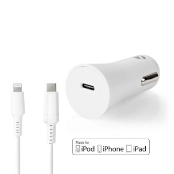 [CCPDL20W111WT] Nedis CCPDL20W111WT Car Charger 20W 1.67/2.22/3A USB-C - Lightning 1m Automatic Voltage White